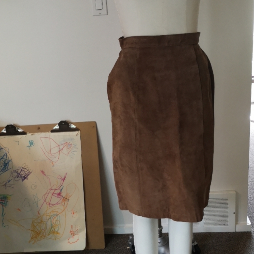 Vintage Leather Suede pencil Skirt